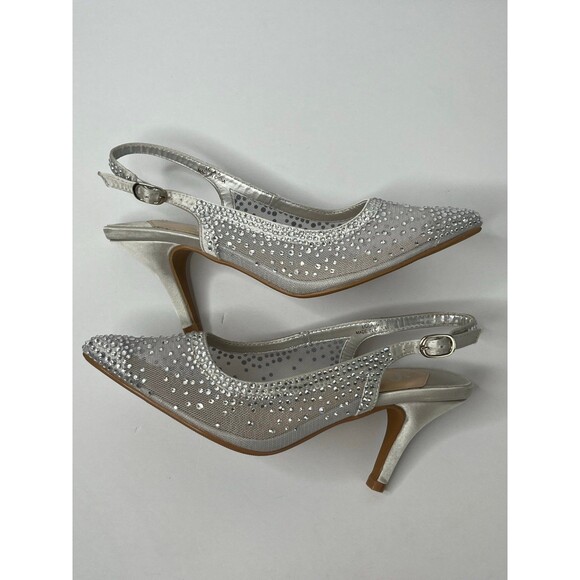 Lady Couture Lola Embellished Pointed Toe Slingback Pump Heel-Silver Size 6 #333 - Picture 8 of 12